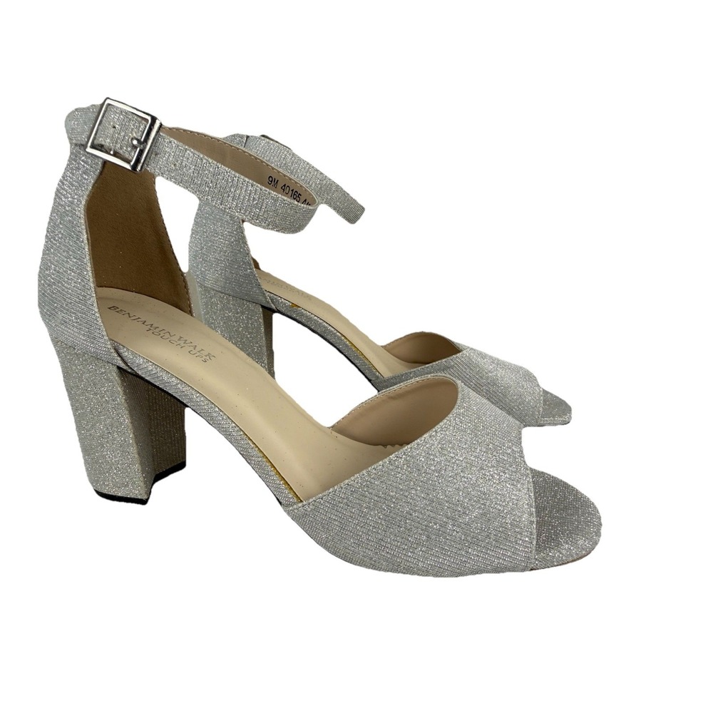 Benjamin Walk Touch Ups Silver Glitter Block‎ Heel Sandals Size 9M NWOB Holiday